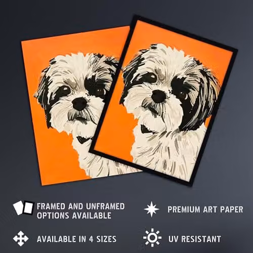 Artery8 Shih Tzu Portrait Wall Art Poster Print in Orange, 18 x 24 Inch – 2
