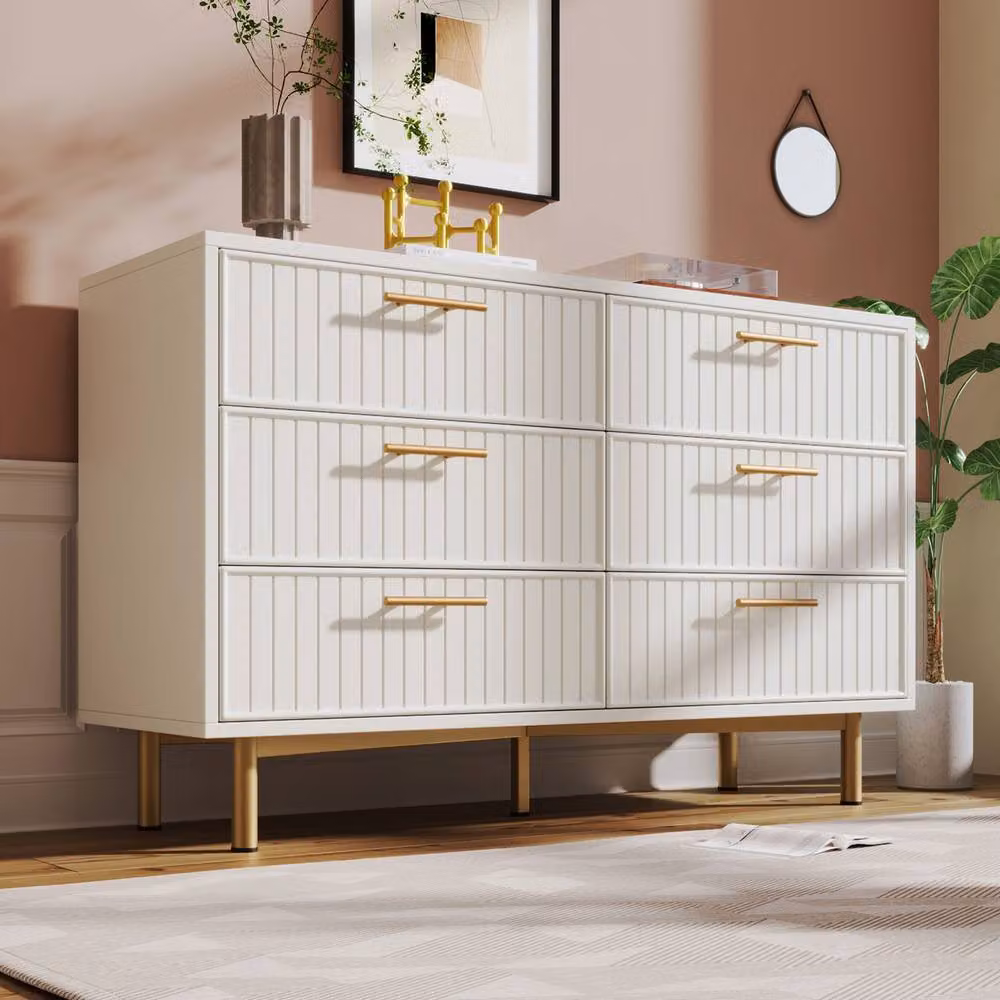 BTM Modern White Sideboard Cabinet and 6-Drawer Chest for your Living Room, W/D/H: 120 x 40 x 75 cm – 5
