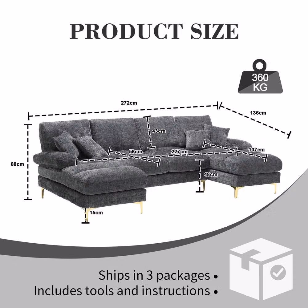 Direct Wicker Modular U-Shaped Sectional Sofa with Double Chaise in Dark Grey – 2