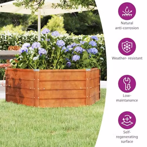 vidaXL Rusty Corten Steel Hexagon Raised Garden Bed in Brown, W/D/H: 129 x 129 x 45 cm – 3