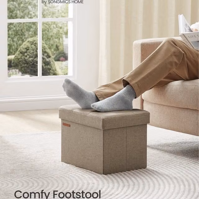 SONGMICS Elegant Storage Ottoman Footrest in Pink and Beige with High-Resilience Foam