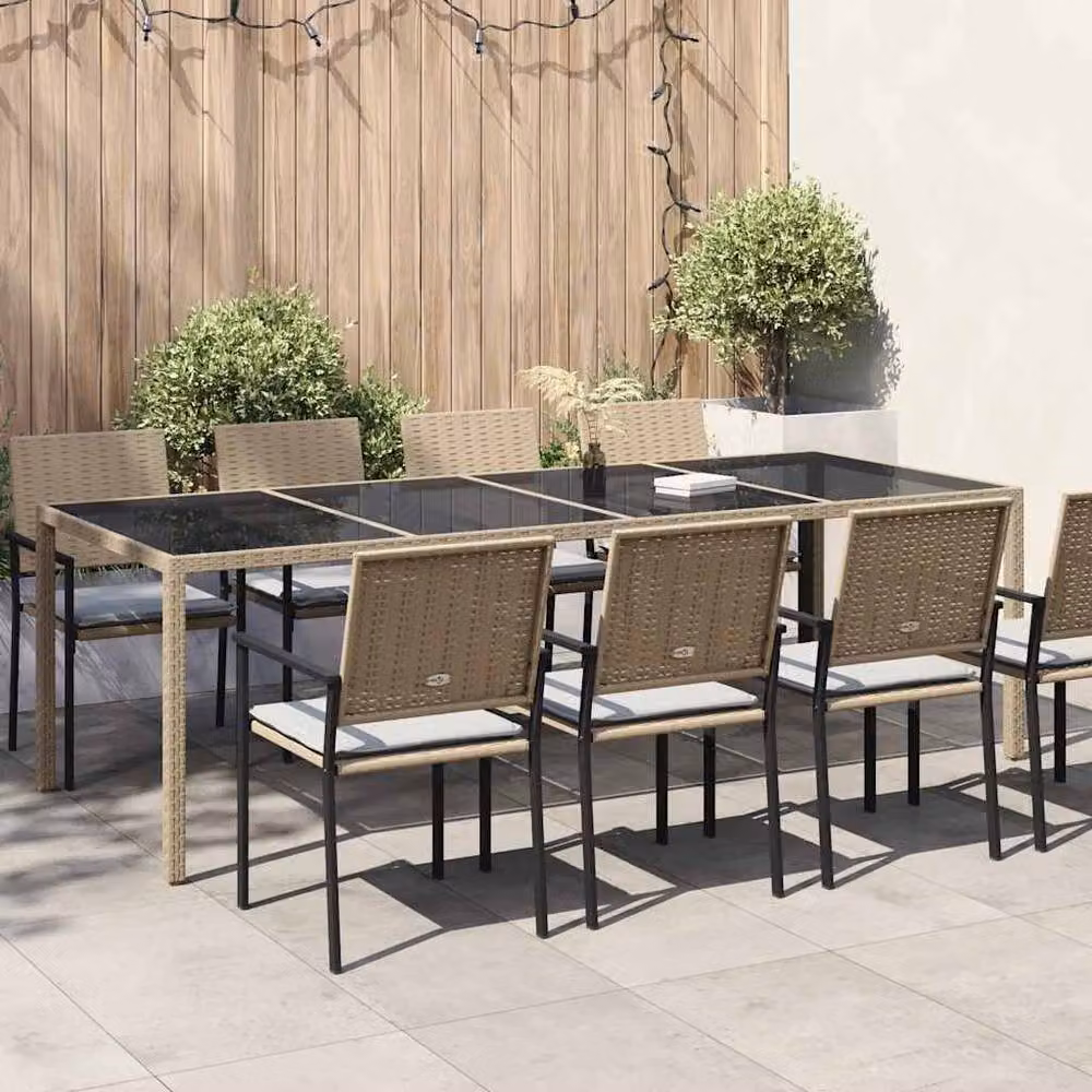 Berkfield Home Beige Poly Rattan Extendable Garden Table with Tempered Glass, W/D/H: 250 x 100 x 75 cm – 2