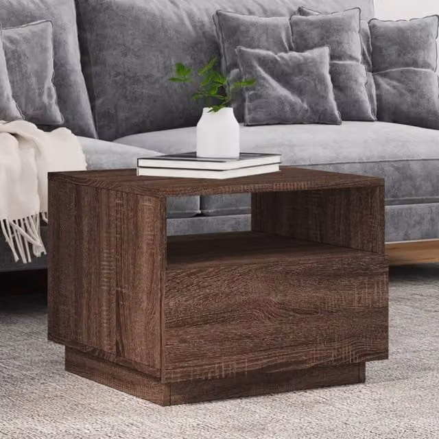 Berkfield Home Modern Coffee Table with LED Lights in Brown Oak, W/D/H: 50 x 49 x 40 cm – 1
