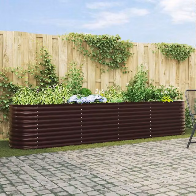 Berkfield Home Garden Brown Galvanised Steel Raised Bed W: 400 cm, D: 80 cm, H: 81 cm