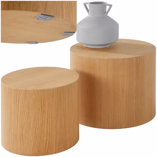tectake Set of 2 Round Wooden Coffee Tables in Rustic Oak Look, Brown MDF – 1