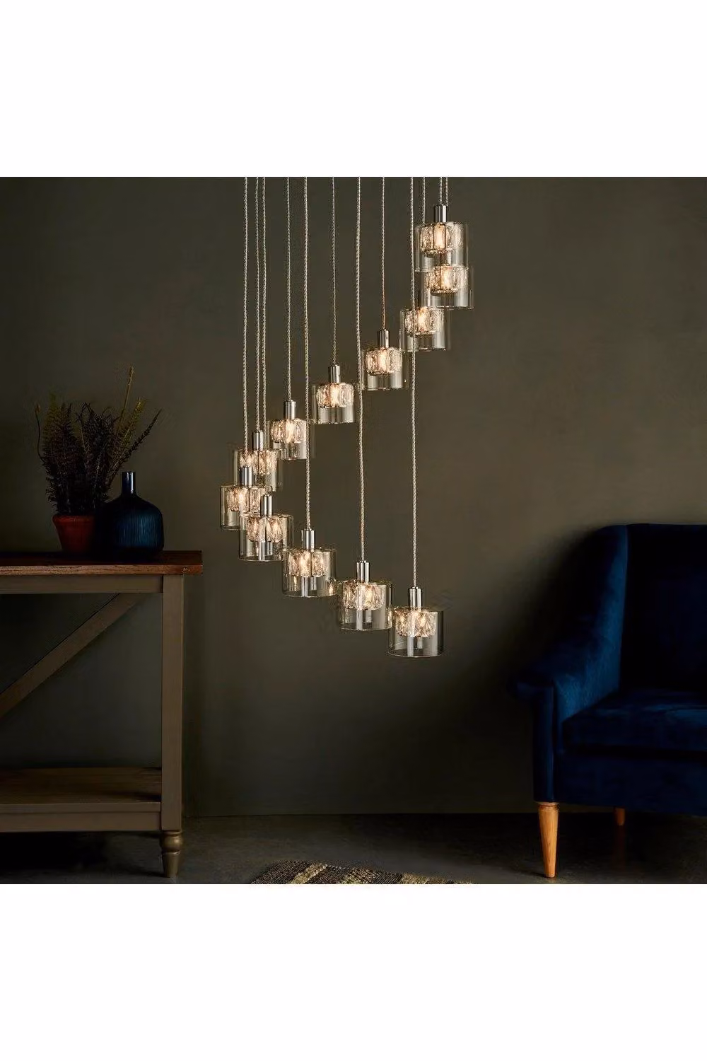 Netlighting Verina 12 Light Spiral Cluster Pendant in Chrome and Clear Glass with G9 Base – 2