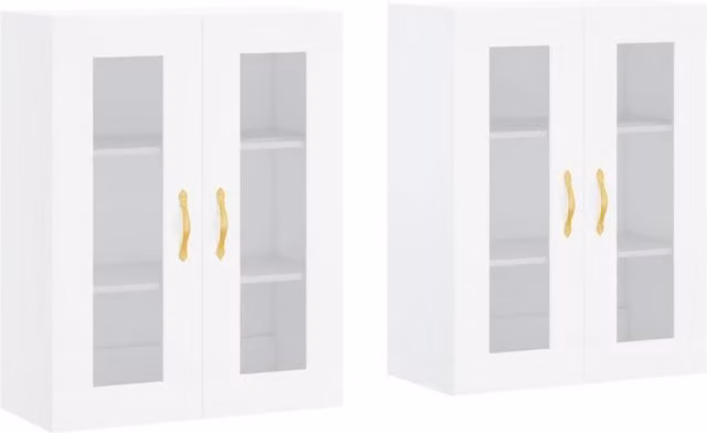Berkfield Home Set of 2 White Wall Mounted Cabinets with Glass Doors and Internal Shelves