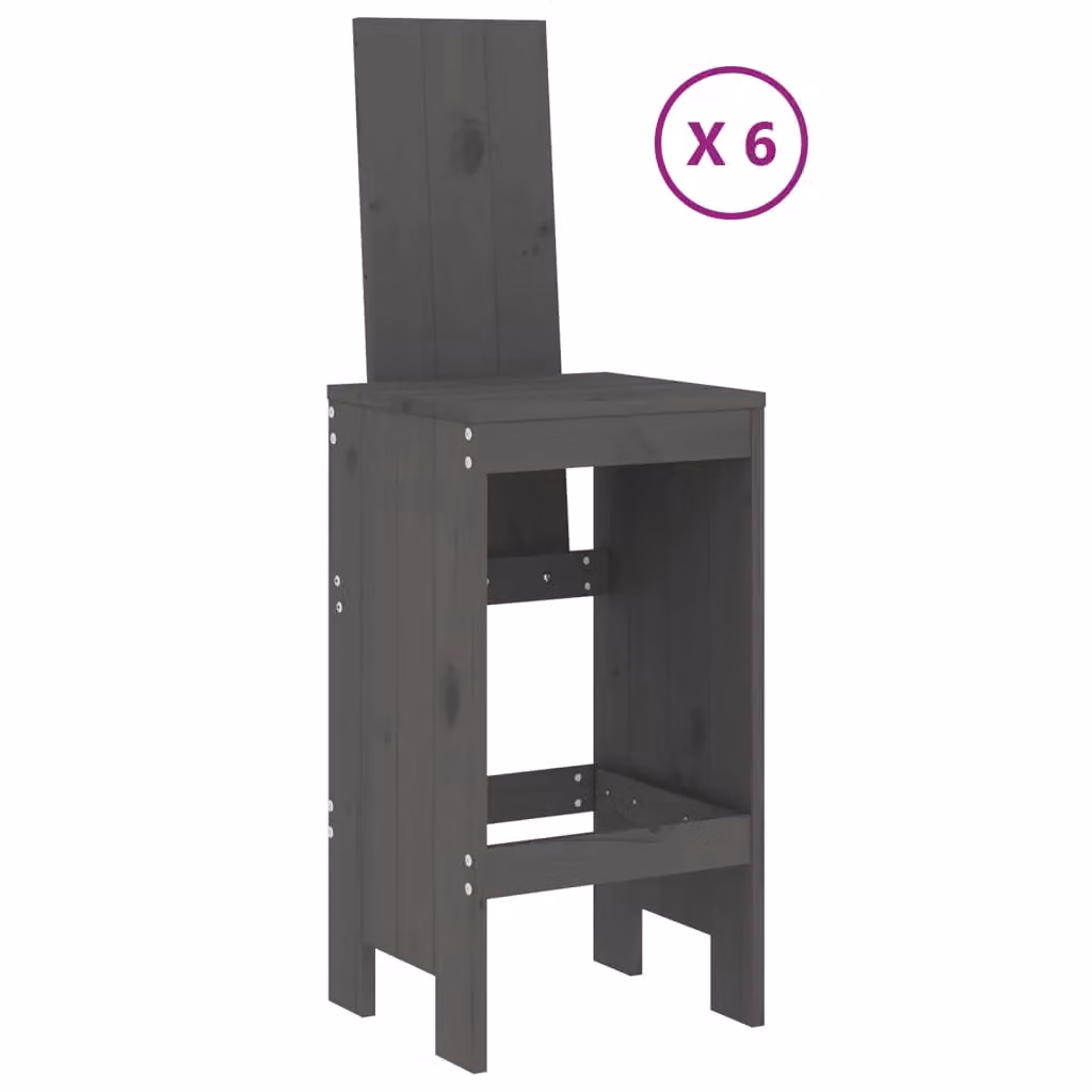 Berkfield Home 7 Piece Grey Solid Wood Pine Garden Bar Set – 3