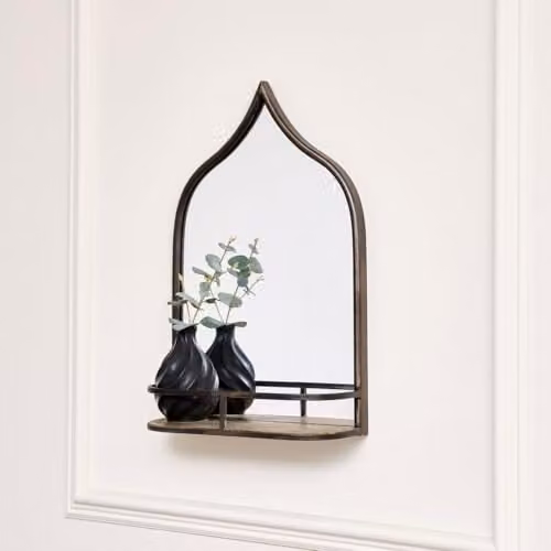Melody Maison Rustic Metal Arched Wall Mirror with Gold Shelf, W: 48 cm, H: 30 cm