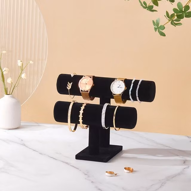 Livingandhome Two Tier Fabric Bracelet Organiser Display Stand, Black