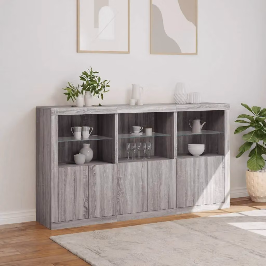 Berkfield Home Modern Sideboard with Integrated LED Lights in Grey Sonoma, W: 181.5 cm, D: 37 cm, H: 100 cm – 3