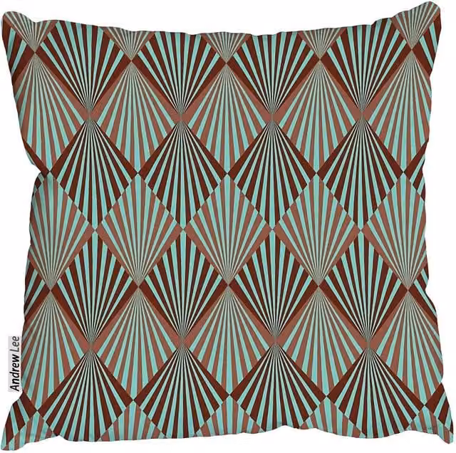 Benjamin Tate Design LTD Art Deco Style Seamless Pattern Square Cushion, Green, W/D/H: 60 x 60 x 1 cm