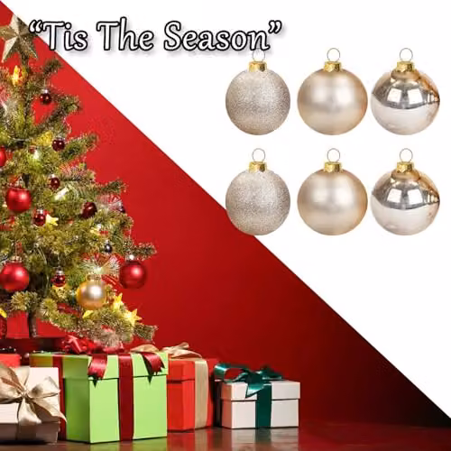 VFM e-Store Set of 6 Round Christmas Bauble Hanging Tree Ornaments in Gold and Beige, 10 cm – 5