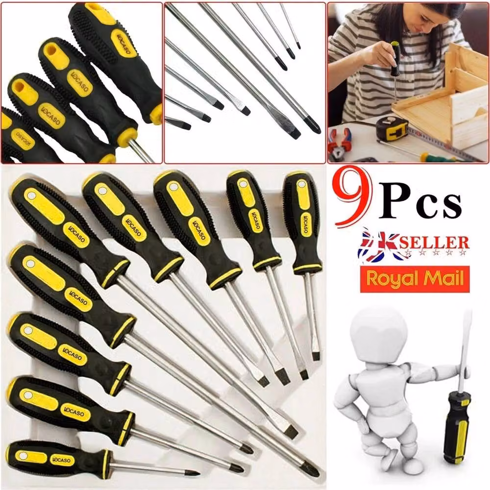 NESTLUNE 9-Piece Magnetic Screwdriver Set with Philips and Slotted Bits in Black, W: 520 cm – 2