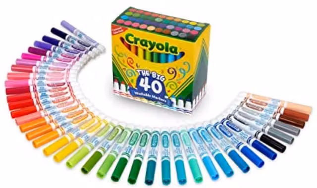Crayola Ultra-Clean Washable Broad Line Markers, 40 Multicolour Ink Pens – 1