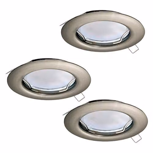 Loops 3 Pack Silver Metal Flush Ceiling Downlights with GU10 Bulbs