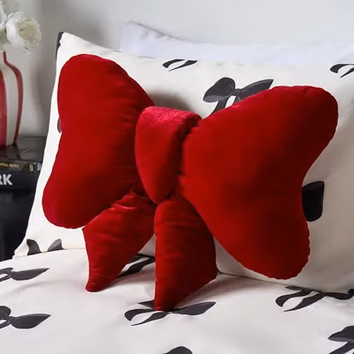 OHS Red Velvet Bow Shaped Scatter Cushion, W/D/H: 45 x 33 cm