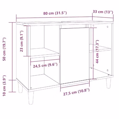 vidaXL Modern Brown Bathroom Cabinet with Hinged Doors and Internal Shelves, W/D/H: 80 x 33 x 60 cm – 3