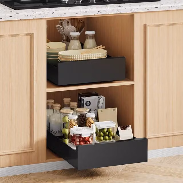 Livingandhome Metal Pull-Out Kitchen Cabinet Spice Rack and Drawer Organiser, Black