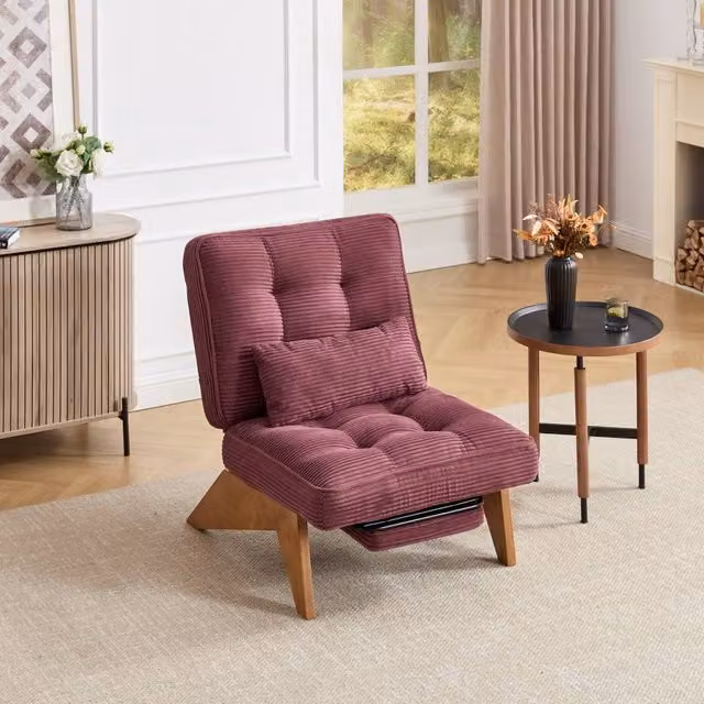 Direct Wicker Adjustable Reclining Tub Chair with Ottoman and Red Striped Fabric Upholstery