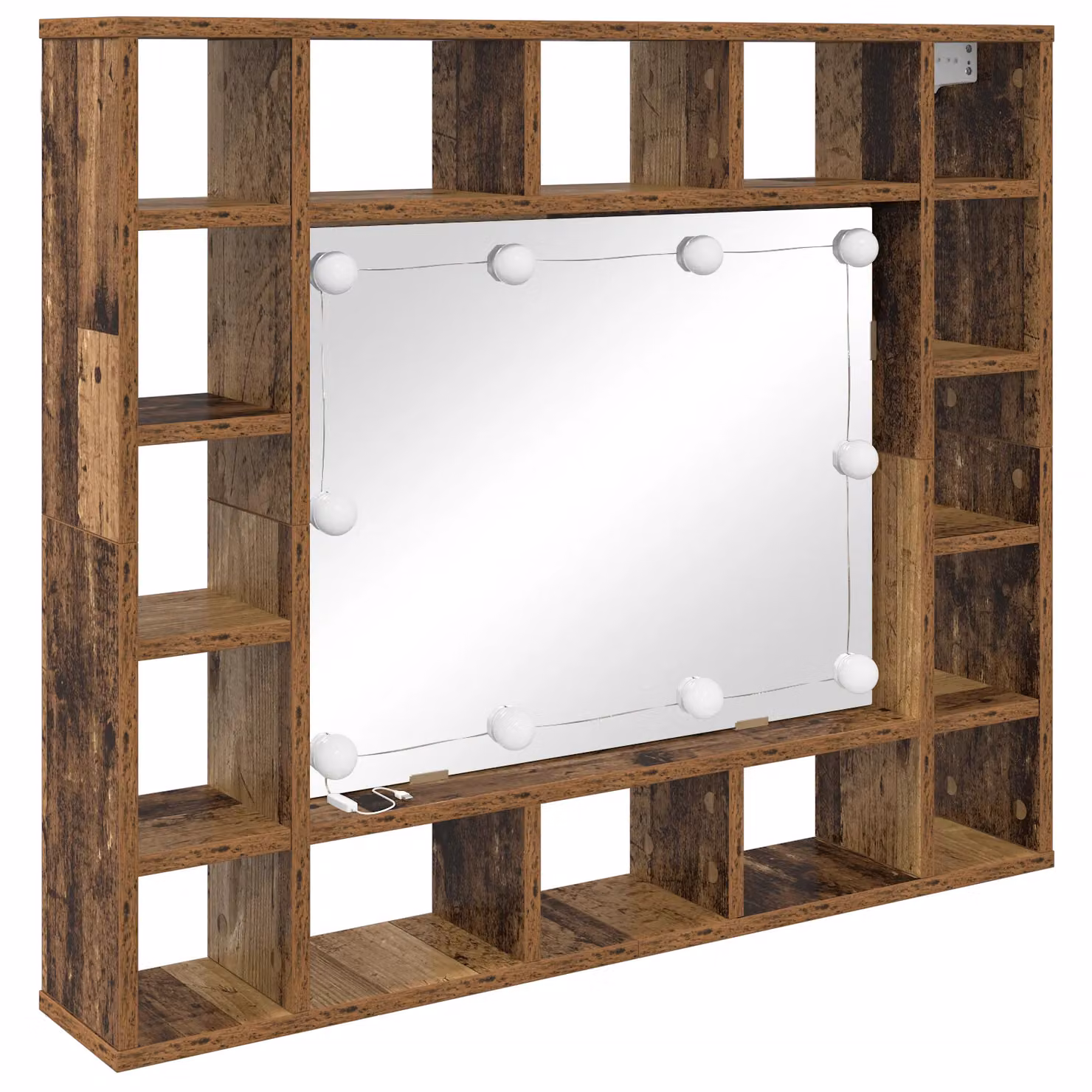 Berkfield Home Wall-mounted Mirror Cabinet with LED Strip Lights and Internal Shelves in Brown Old Wood – 2