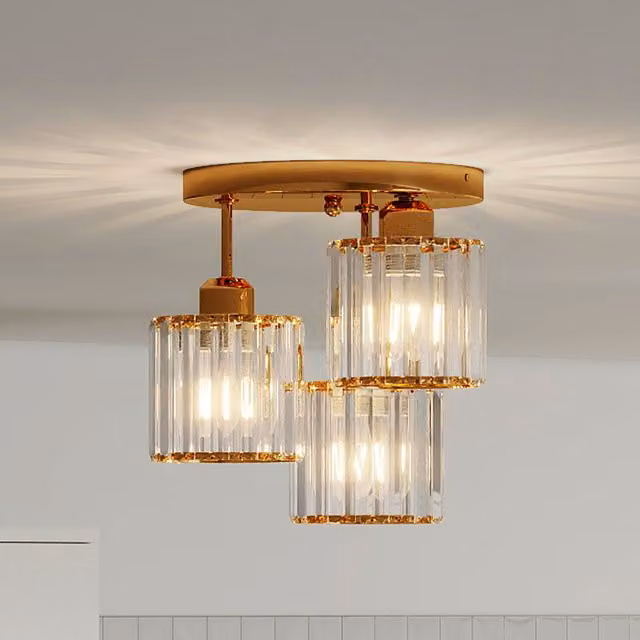 Emitto Modern Crystal Semi Flush Ceiling Light with 3 E27 Bulbs in Yellow, Silver or Gold/Brass
