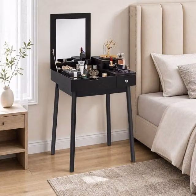 STILVORA Modern Dressing Table with Flip-up Mirror and 2 Drawers in Black – 1