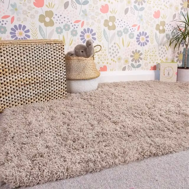 The Rug House Super Soft Shaggy Pile Living Area Rug, Beige, W: 150 cm, D: 80 cm