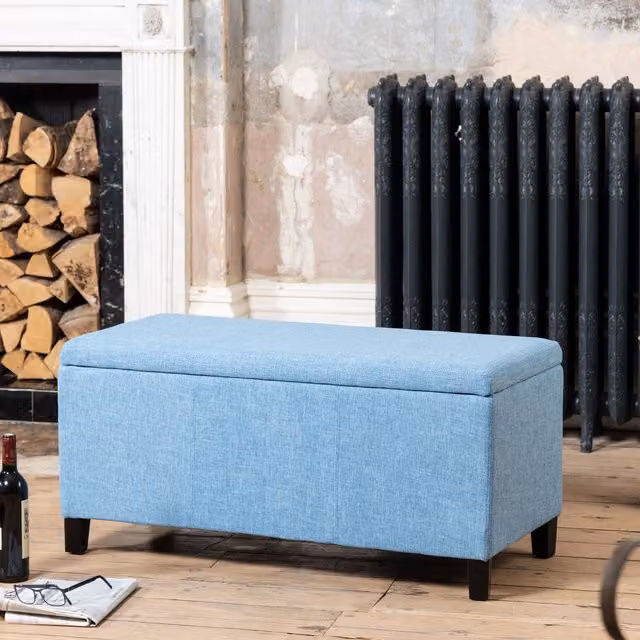 Artemis Home Henbury Blue Fabric Upholstered Storage Ottoman