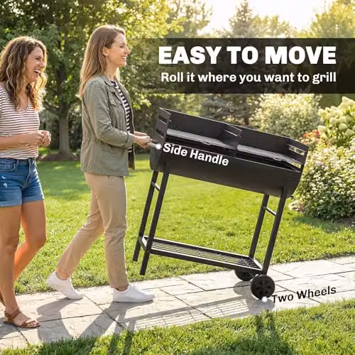 Outsunny Charcoal Barbecue Grill with 2 Cooking Areas and Wheels in Black or Grey – 6