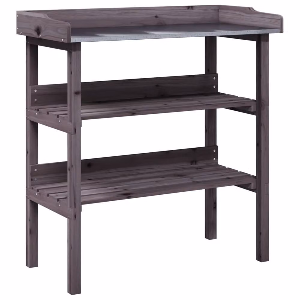 Berkfield Home Plant Table with Shelves in Grey Solid Wood and Steel, W/D/H: 78 x 38 x 82.5 cm – 3