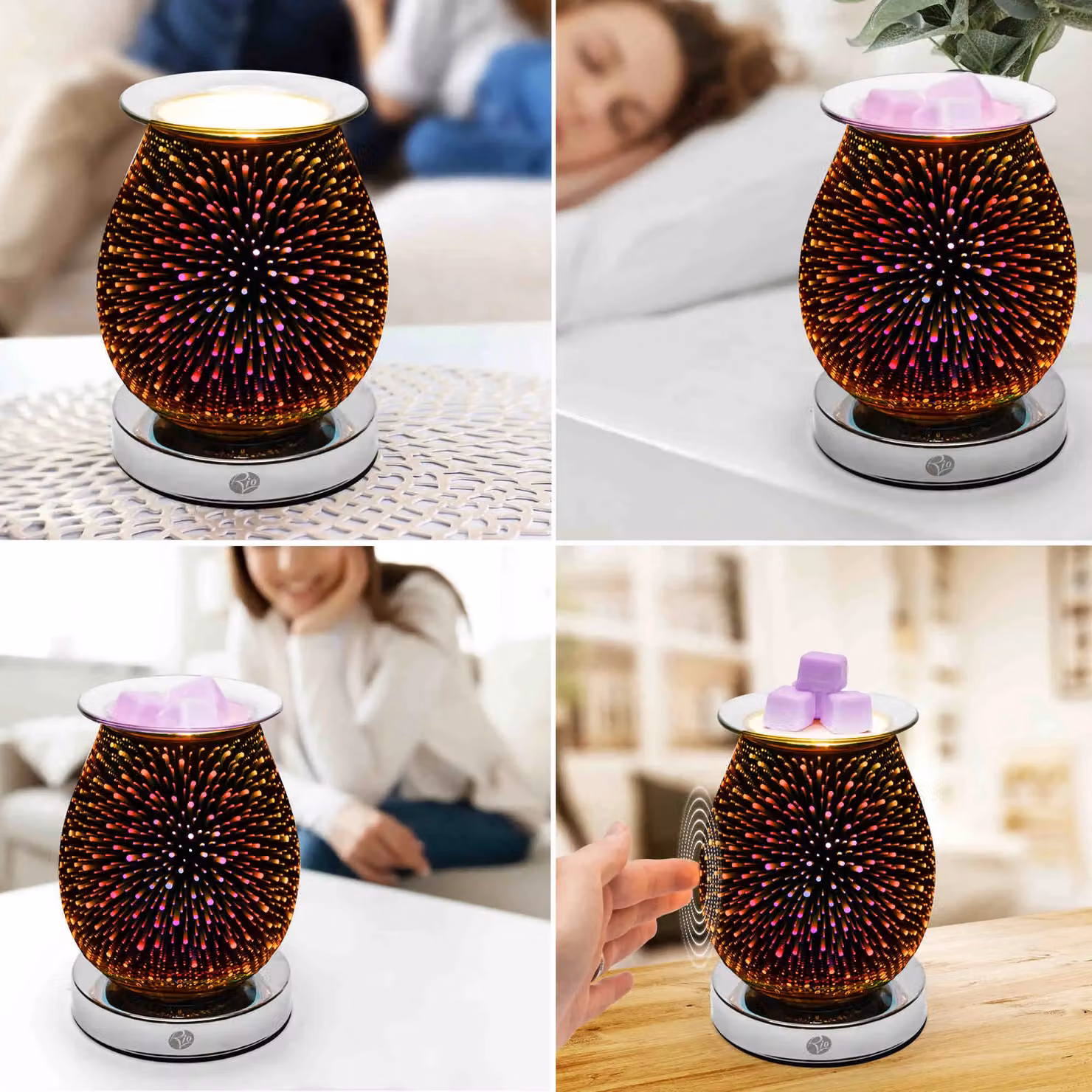 Rio Alura Electric Wax Melt Burner and Aroma Diffuser Lamp with 3D Firework Design in Silver, Purple, Yellow and Orange, W/D/H: 12.5 x 12.5 x 16.5 cm – 2