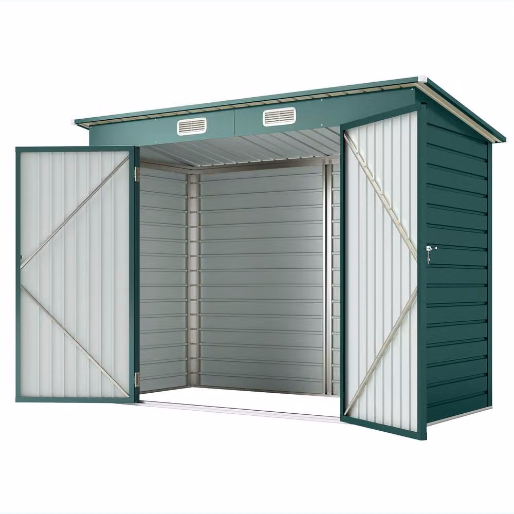 Rolipo Green Galvanised Steel Garden Shed with Lockable Double Doors, W/D/H: 112.776 x 237.7 x 112.776 cm – 2