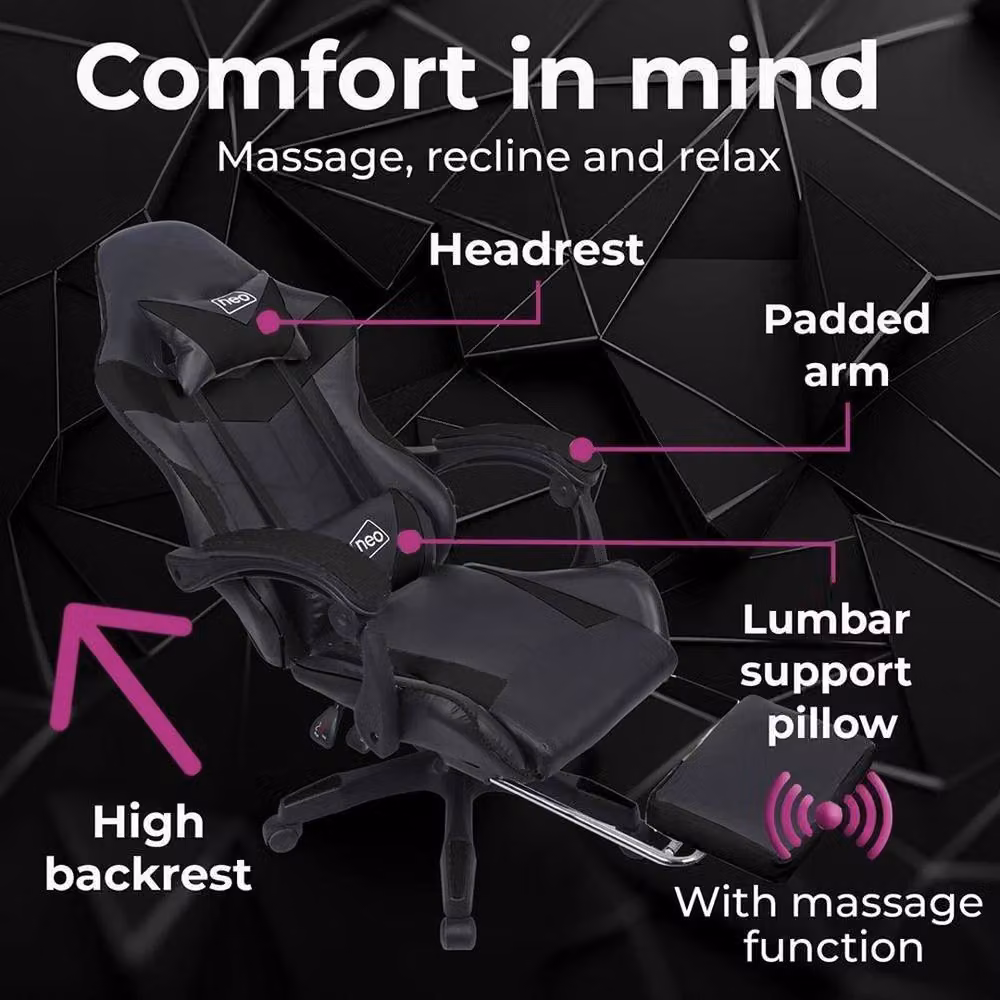 KORVIXA Black Modern Gaming Chair with 360 Degree Swivel and Armrests – 3