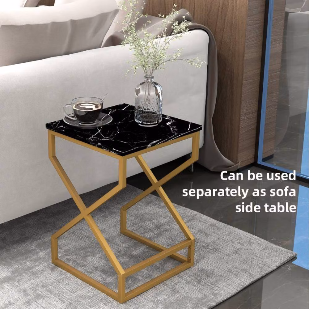 STILVORA Modern Nesting Side Tables with Marble Tops and Gold Metal Legs in Black and White – 5
