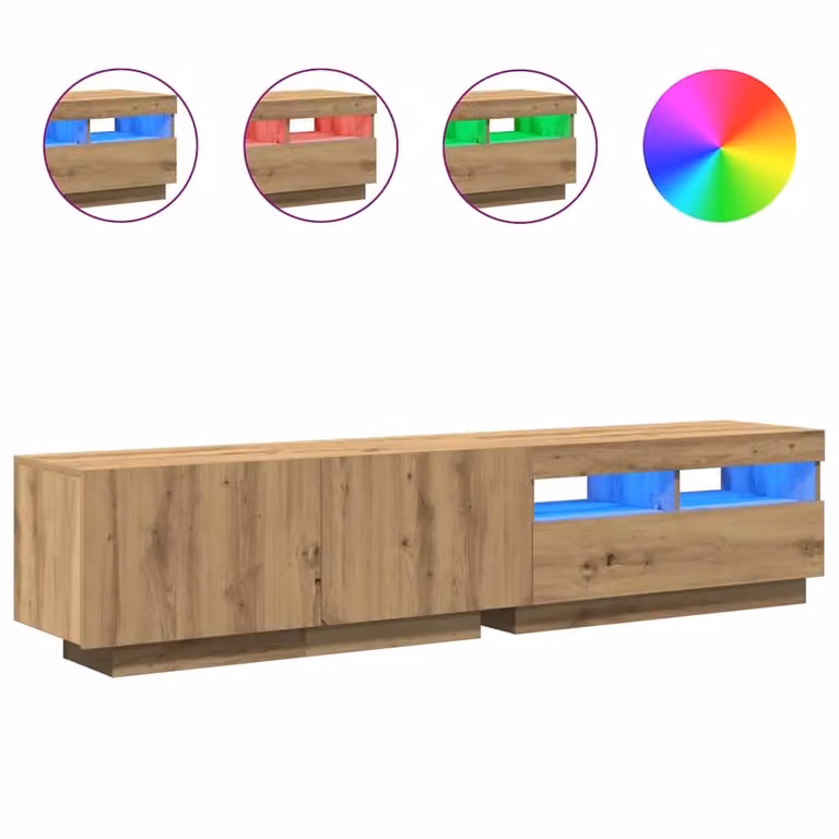 Berkfield Home Artisan Oak TV Cabinet with Integrated LED Lights in Brown, W/D/H: 180 x 40 x 40 cm