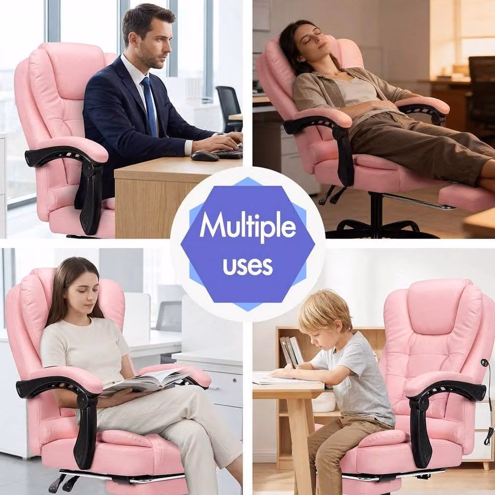 FORGEVIO Pink Executive Massage Office Chair with High Back, Headrest and Armrests – 2