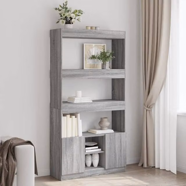 Berkfield Home Grey Sonoma Highboard in Engineered Wood, W/D/H: 92 x 33 x 180 cm – 1