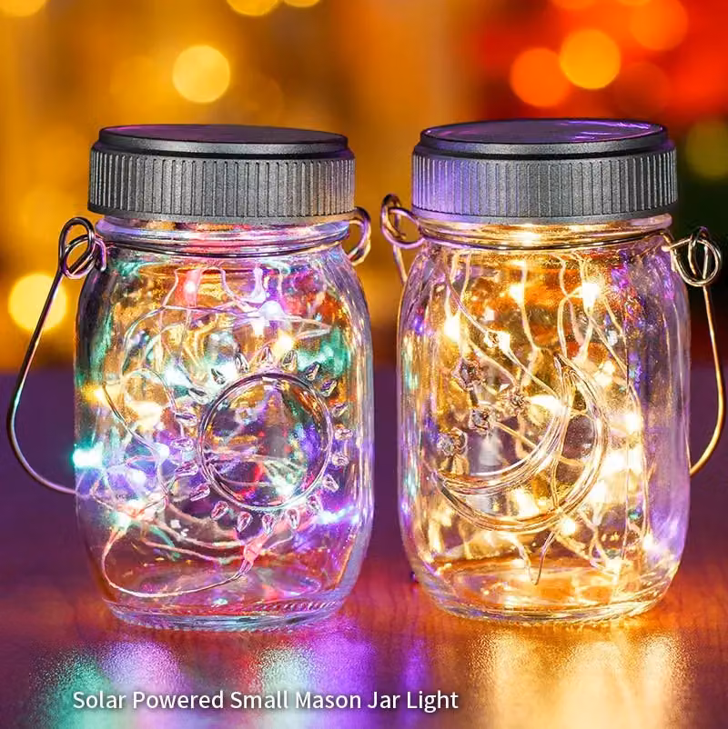 Leaper Pack of 4 Mini Solar Mason Jar RGB LED String Lights in Transparent Glass and Copper – 5