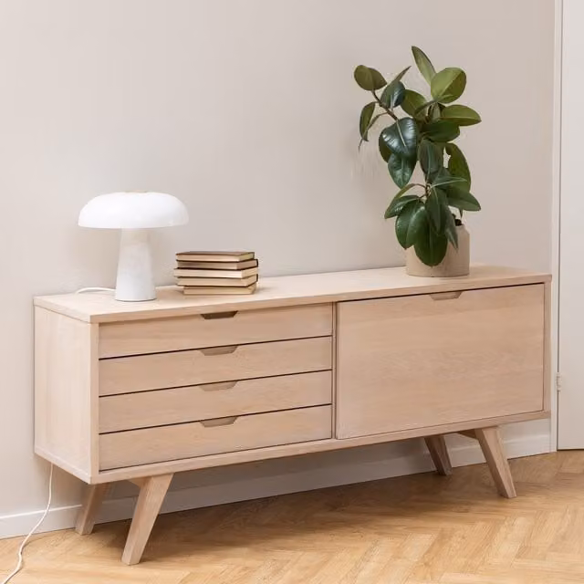 Furniture To Go A-Line Sliding Door Sideboard in White Oak and Beige