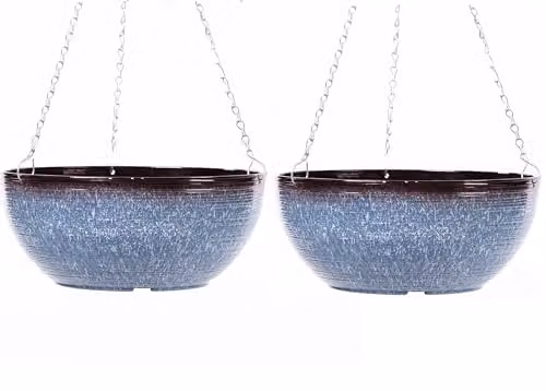 Garden Gear Blue Breeze Glazed Hanging Basket Planter Set, Blue, Diameter: 35 cm, Pack of 2