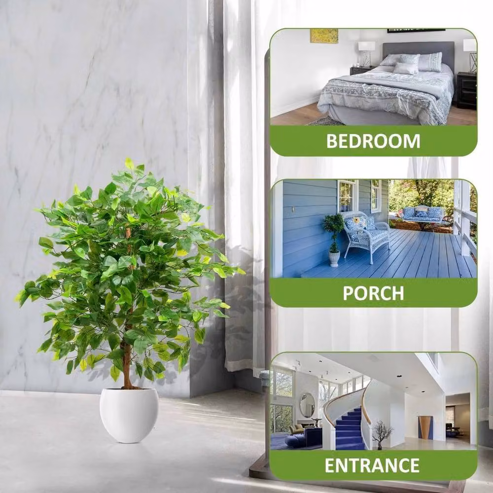 FLAVORA Large Bushy Artificial Ficus Tree in Green, Height: 90 cm – 4