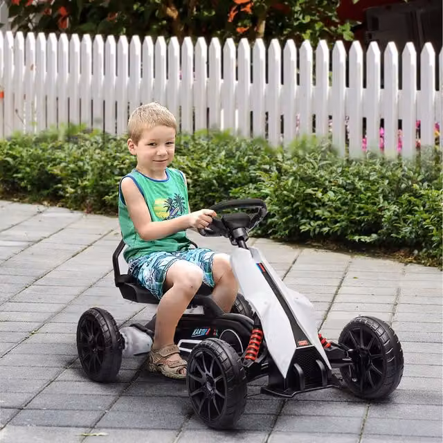 HOMCOM 12V Electric Go Kart with Forward and Reverse Functions in White
