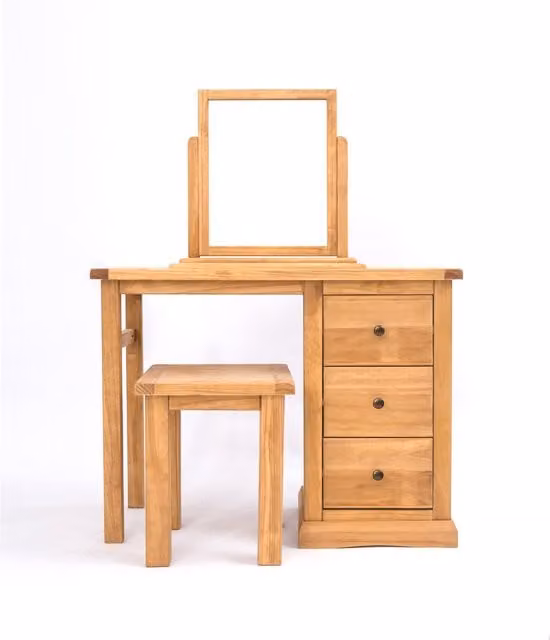 Cabinet Bits Lucca 3 Drawer Dressing Table Set in Antique Brown Waxed Pine with Brass Knobs