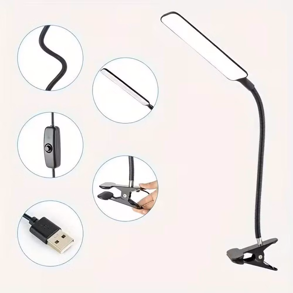 Dyzi Adjustable LED Desk Lamp with Clip, USB Powered, Black – 4