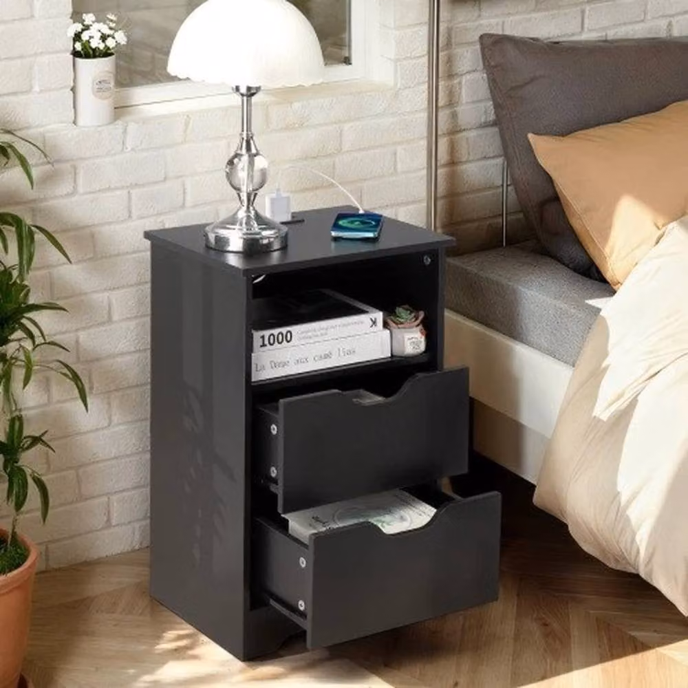 KORVIXA Minimalist Bedside Table with 2 Drawers in Black, W/D/H: 100 x 100 x 100 cm – 4