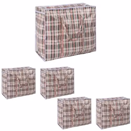 OHS Set of 5 Extra Large Reusable Laundry Storage Bags with Zips and Handles, Grey