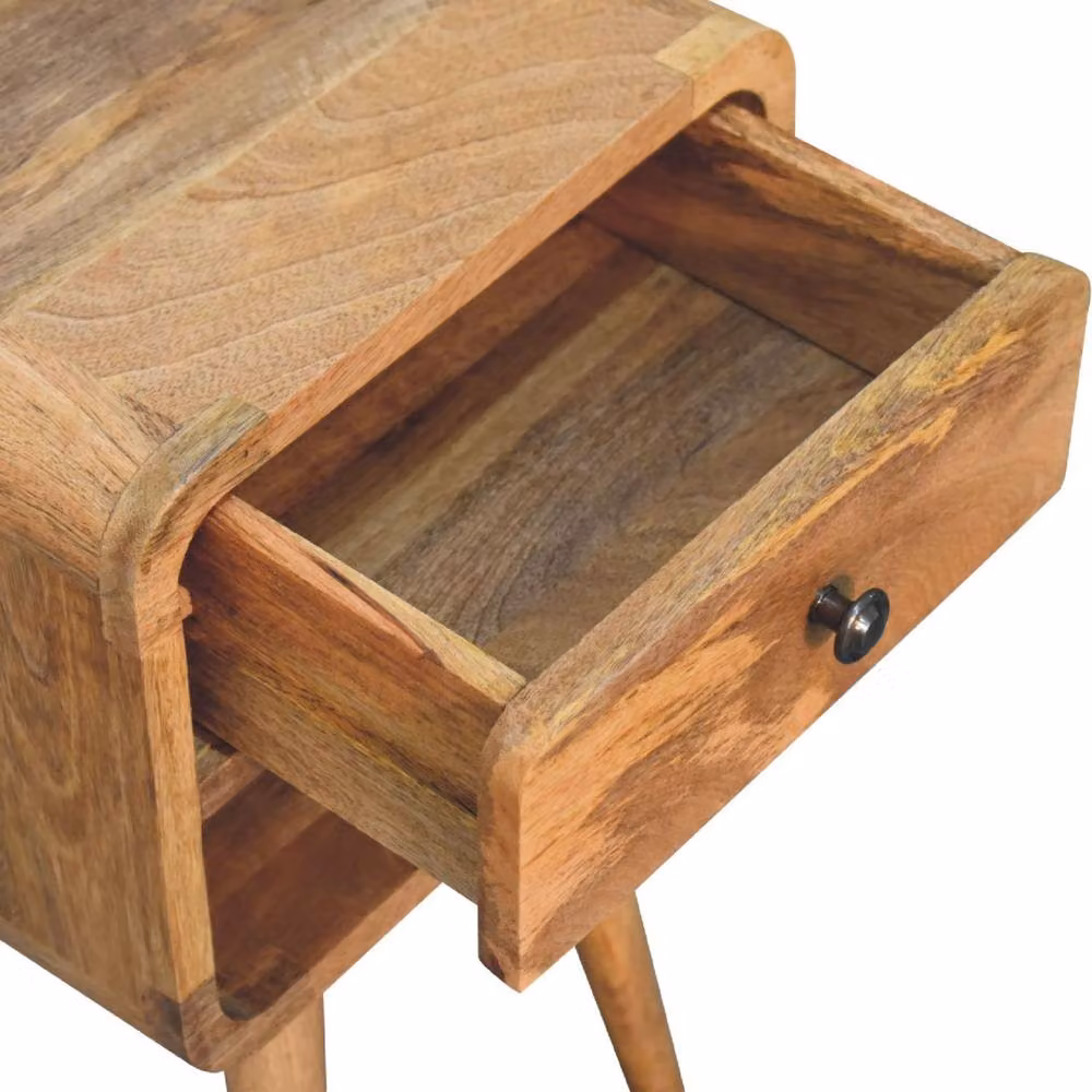 Direct Wicker Solid Wood Mango Wood Mini Curved Bedside Table in Brown with 1 Drawer and Open Slot – 3