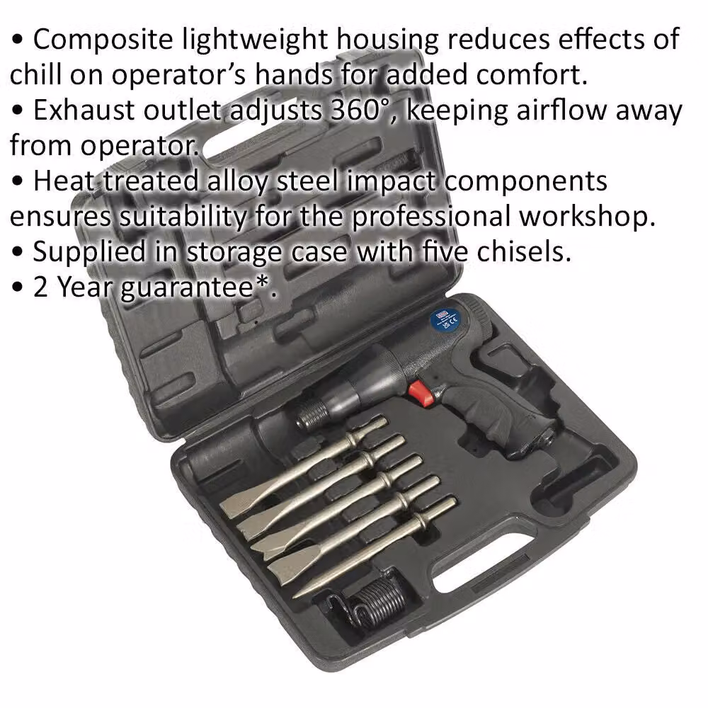 Loops Composite Air Hammer Kit with 5 Steel Chisels and Storage Case in Black and Multicolour – 2