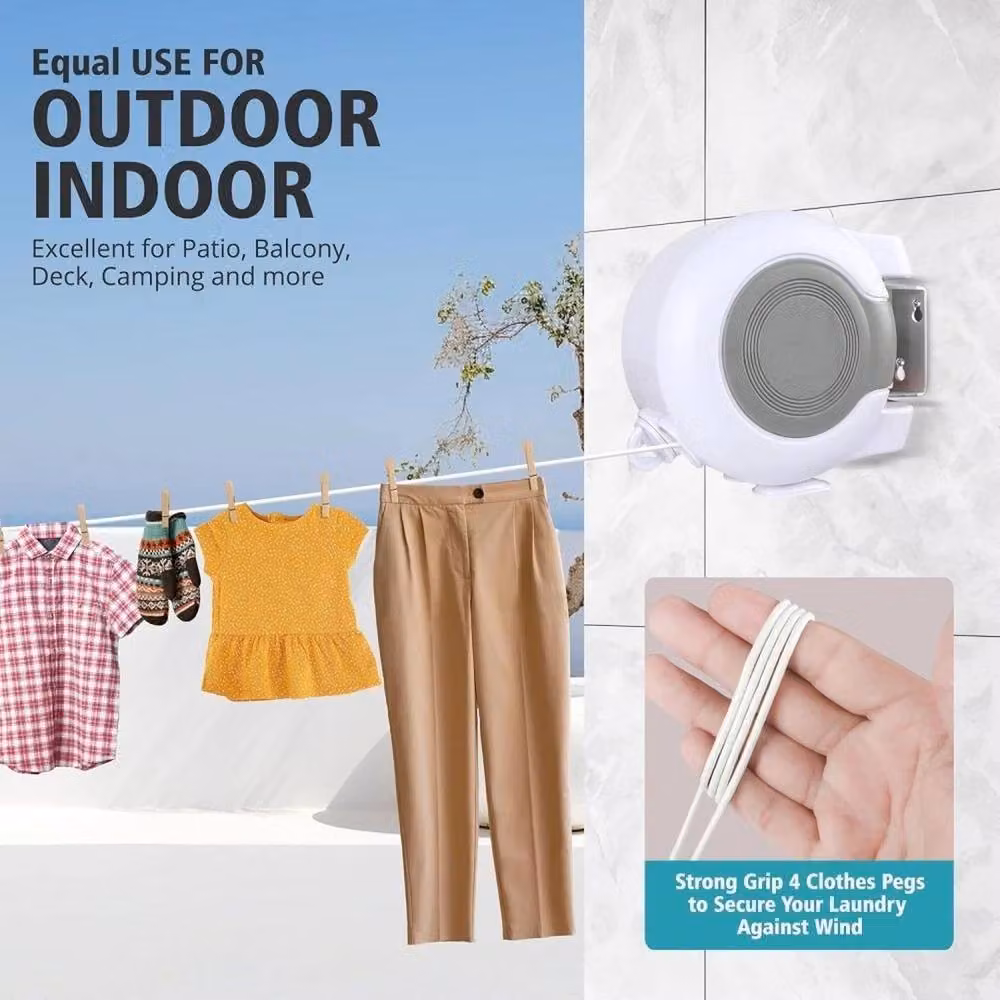 NESTLUNE Double Retractable Wall Mounted Outdoor Washing Line, White, W/D/H: 100 x 100 x 100 cm – 2